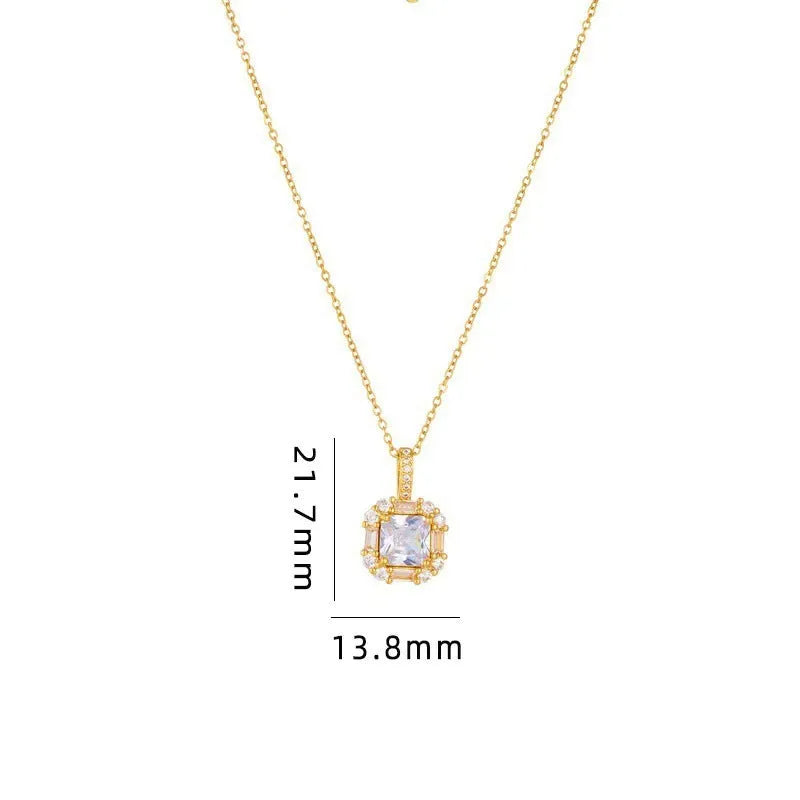 Geometric quadrilateral pendant necklace with mixed gemstones on water wave chain