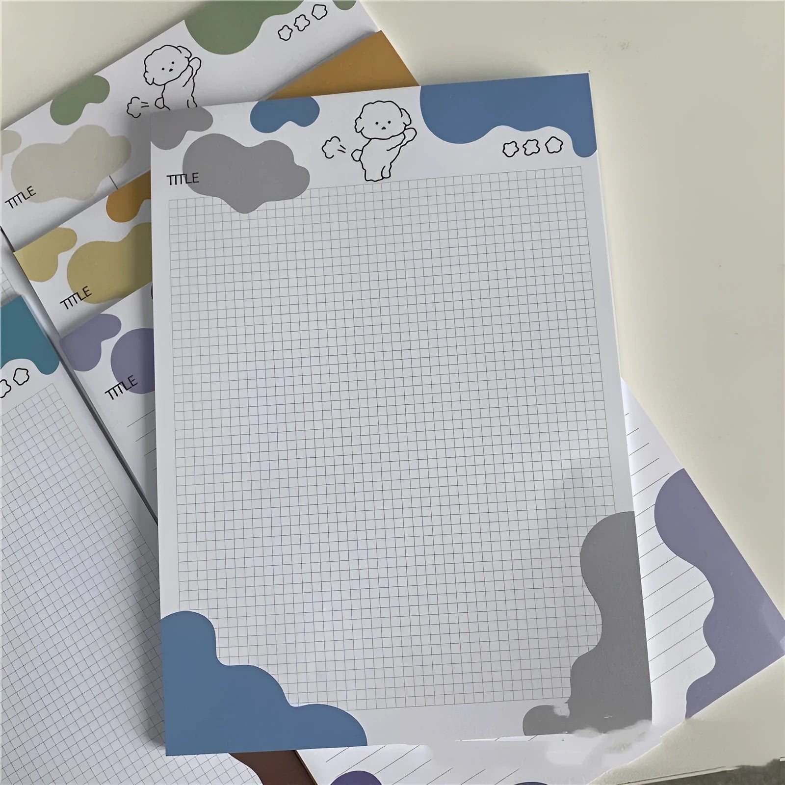 INS Wind Marshmallow Dog B5 sticky note paper pad showing six colour variations