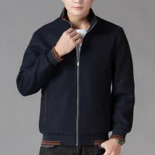 Men's grey autumn woolen fleece jacket in sports style with long sleeves and stick pocket