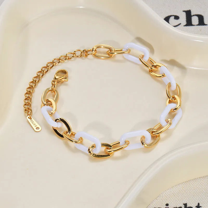 Women's stainless steel resin heart bracelet with double layer design and electroplated finish