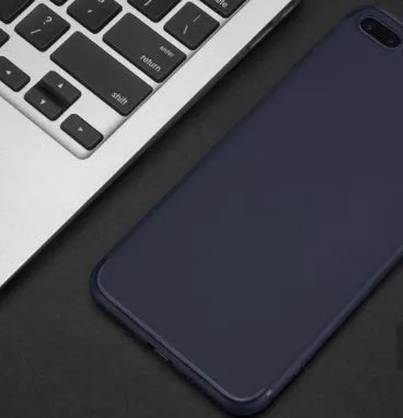 Flexible black silicone protective case for an iPhone, showing the model cutouts.