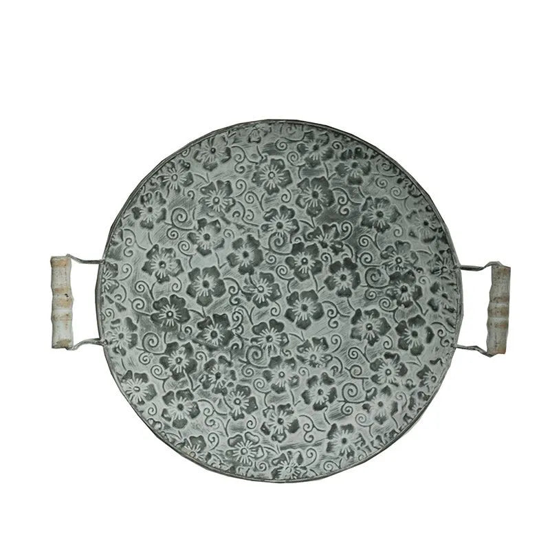 Round European-style wrought iron storage tray in two size options for home organisation