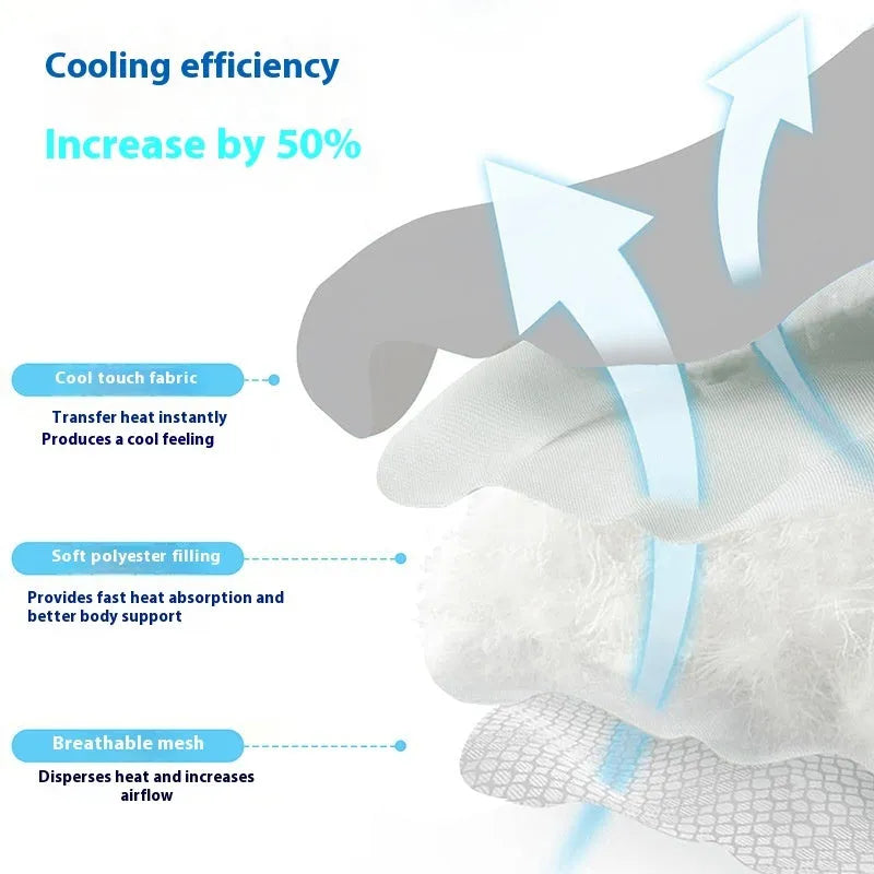 Dog cooling ice mat with simple dog head pattern in light grey colour showing non-slip underside