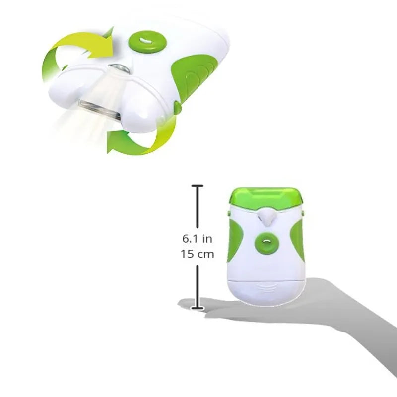 Green electric nail trimmer and file, ABS body, 17x21.5x6.5cm, for hand and toe nail grooming