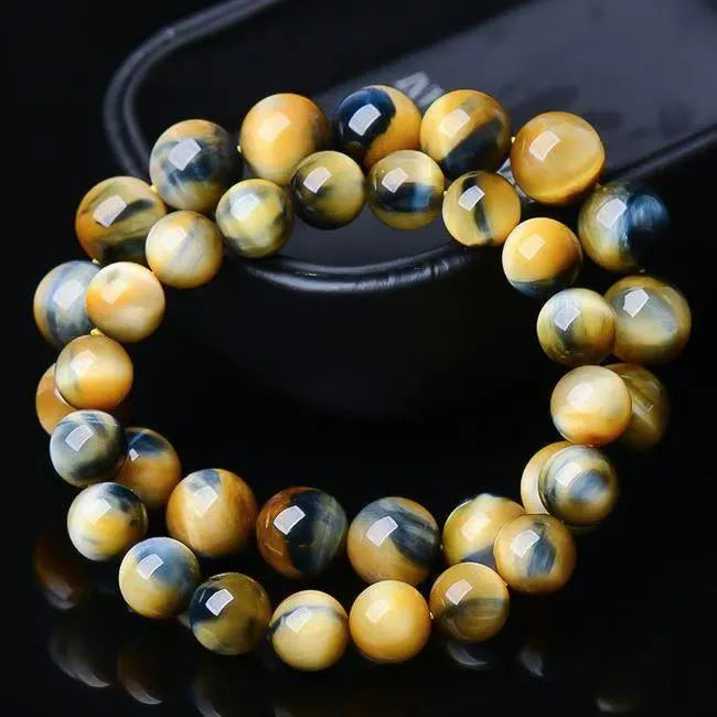 Fantasy Tiger Eye agate bracelet with round beads in geometric unisex design