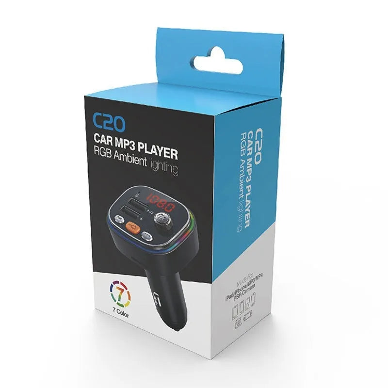 C20 black car MP3 Bluetooth player FM transmitter with digital display and RGB light