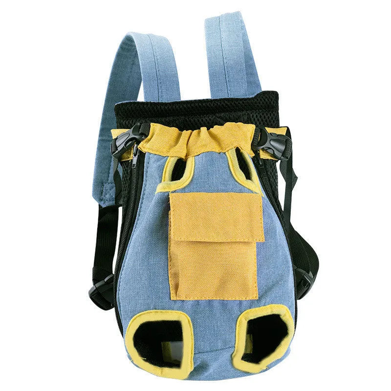 Canvas dog outing shoulder portable pet backpack in red and white with colour-matching trim, for small to medium dogs