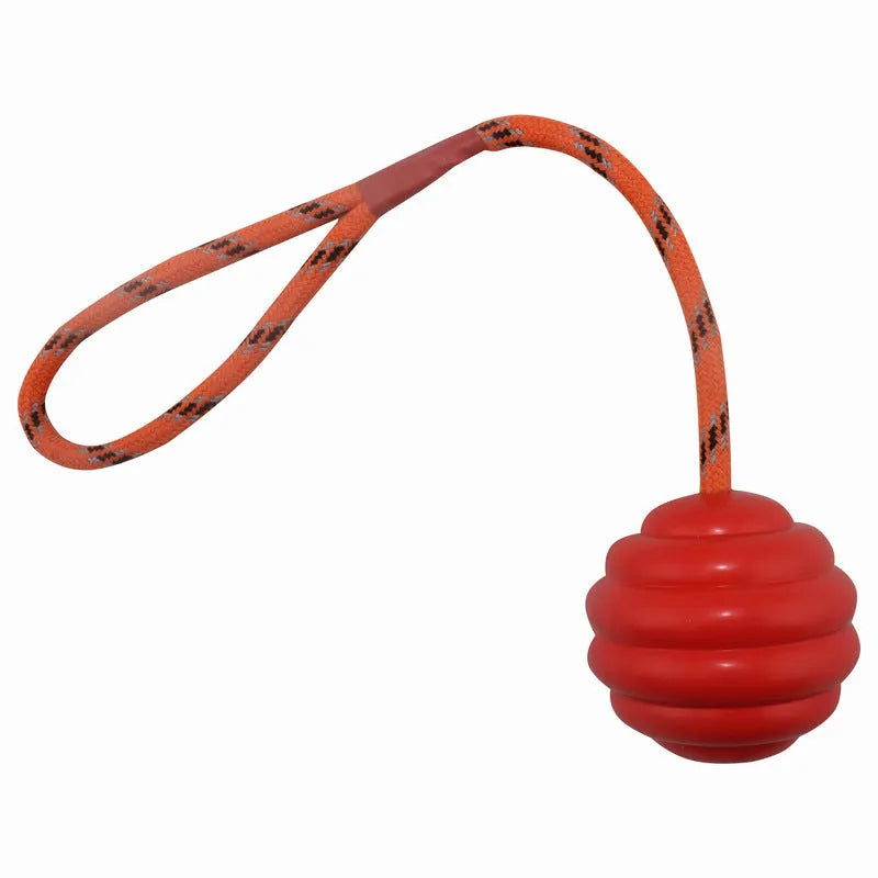 Rubber dog ball with rope knots, 6cm diameter chew toy in multiple colour options