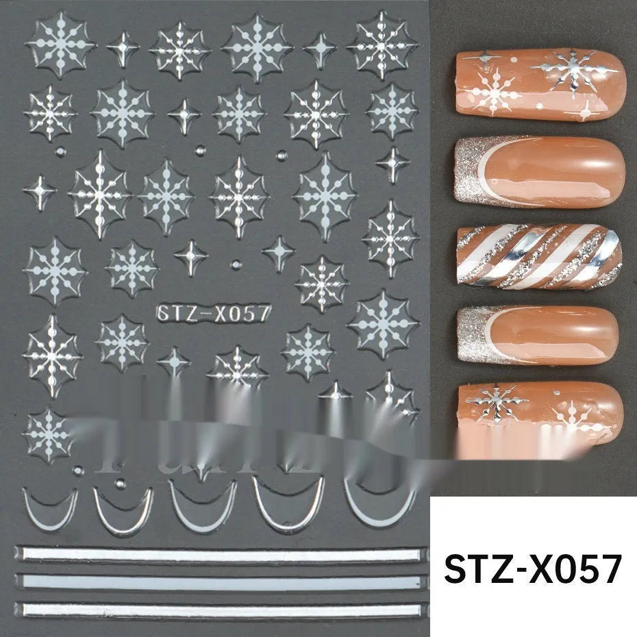 Pack of black and silver striped nail art stickers with cartoon and love pattern designs.