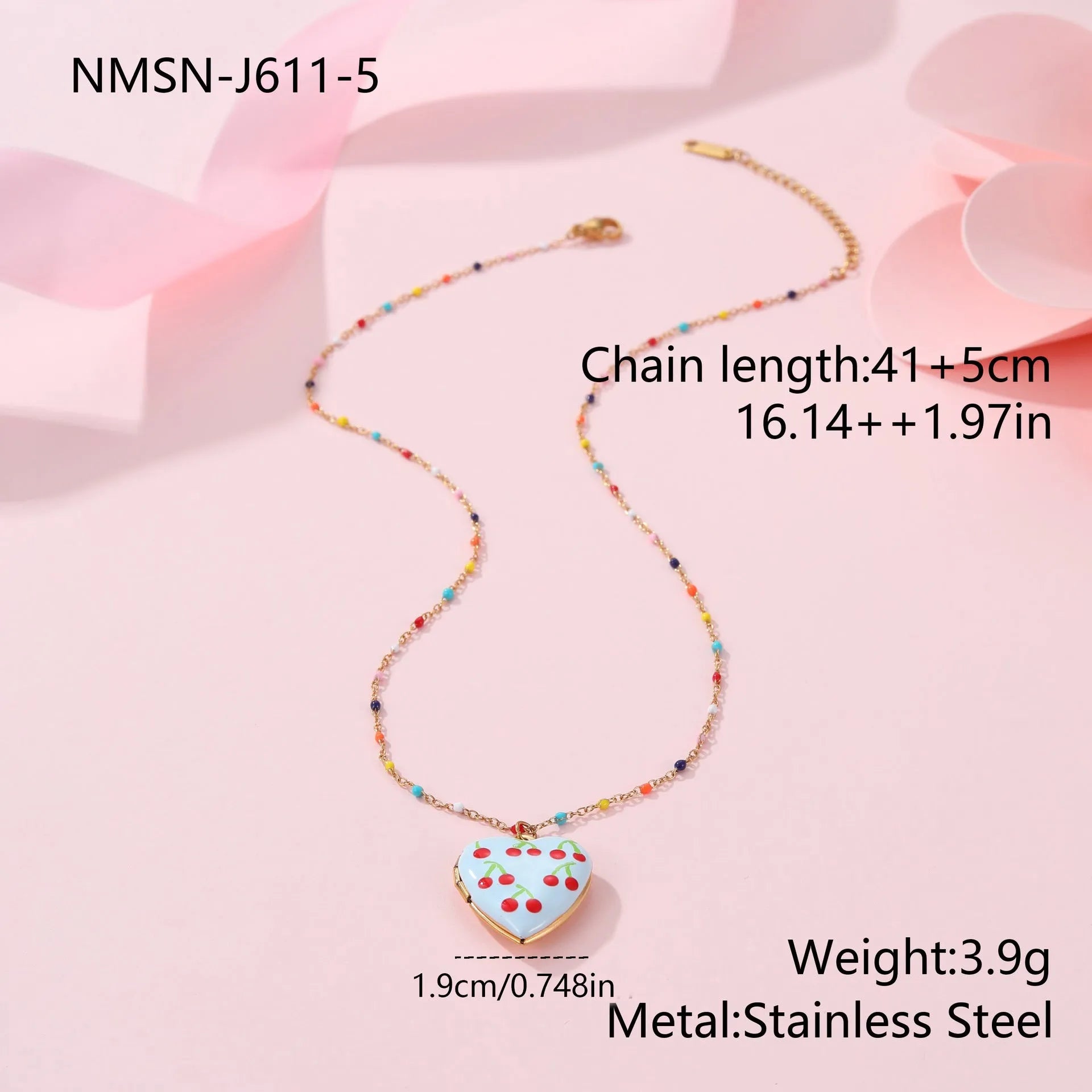 Gold-plated stainless steel necklace with heart-shaped fruit pendant on an adjustable chain.