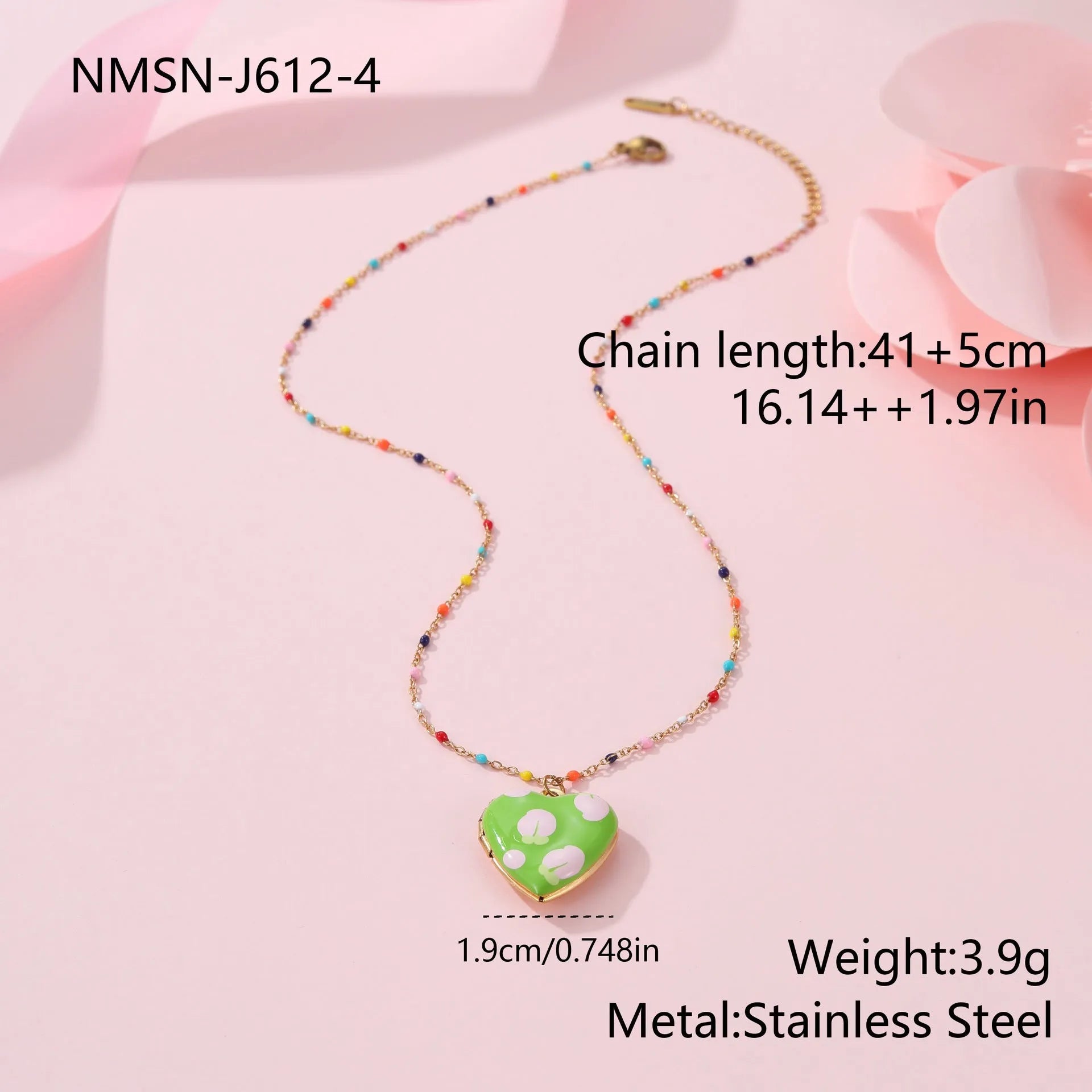 Gold-plated stainless steel necklace with heart-shaped fruit pendant on an adjustable chain.