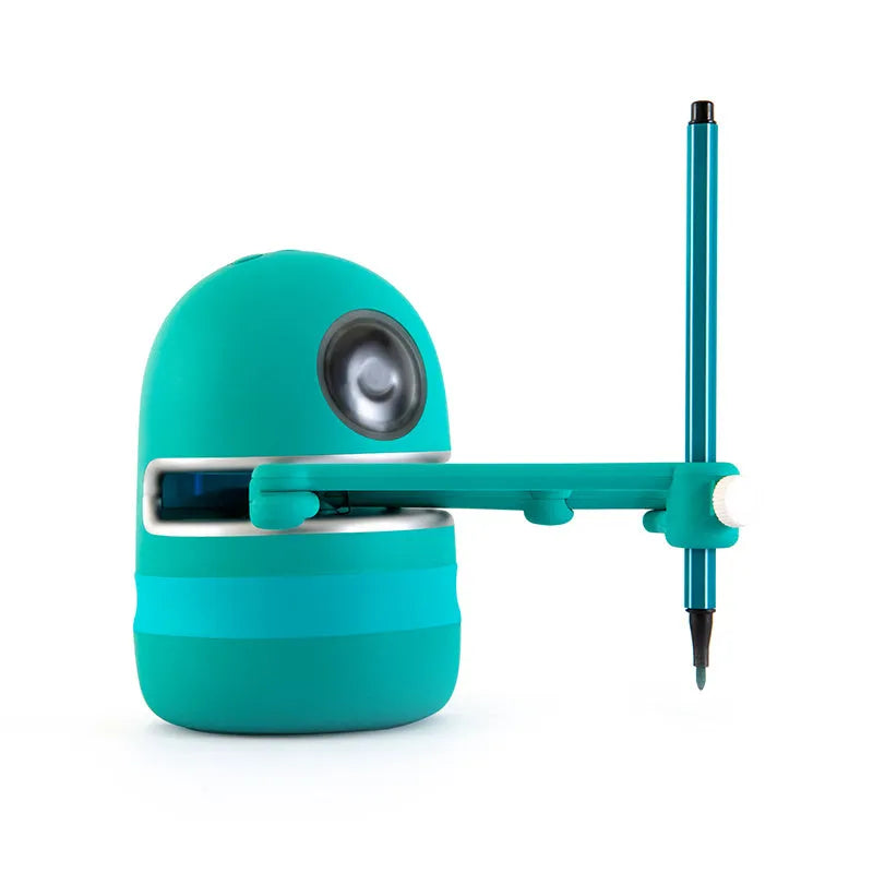 Painting robot for children with suction cup base and drawing cards on table