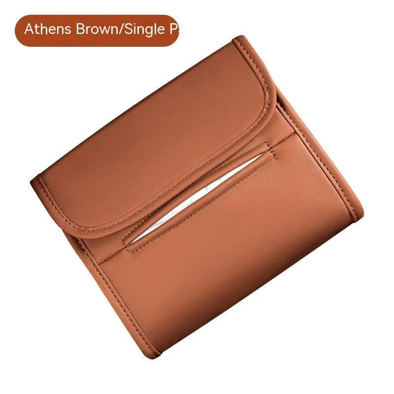 Leather car tissue box with elastic band mounting for vehicle installation