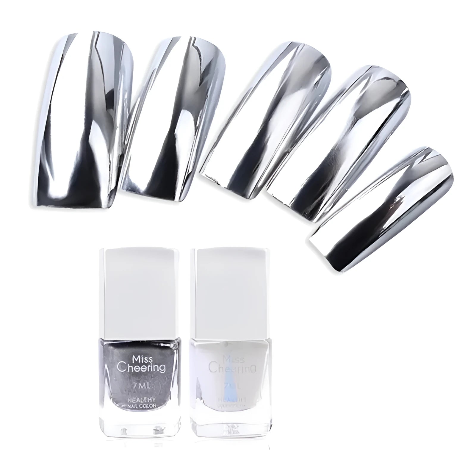 Mirror Nail Polish 12ml bottle with chrome metallic finish and brush tip