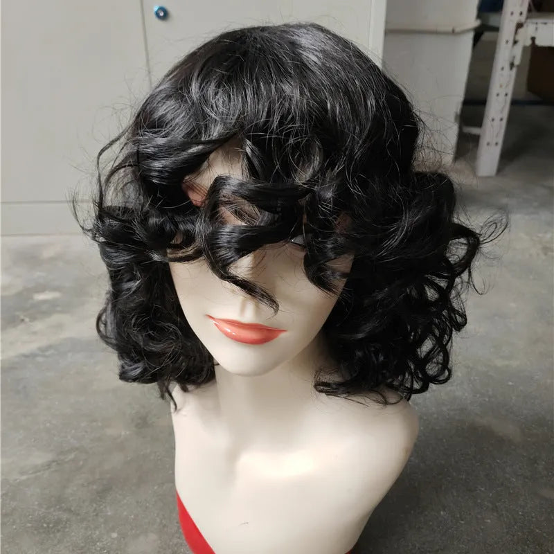 Black synthetic Afro wig with long curly hair in European American exotic style