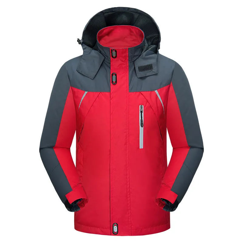 Men's waterproof breathable wear-resistant jacket in black, full-zip front with fleece lining