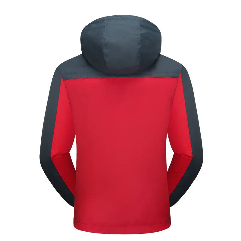 Men's waterproof breathable wear-resistant jacket in black, full-zip front with fleece lining