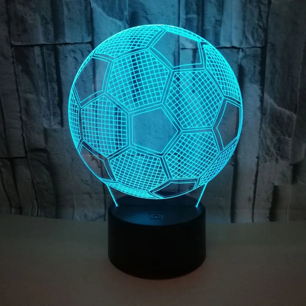 3D football night light with colour-changing LEDs on square acrylic base