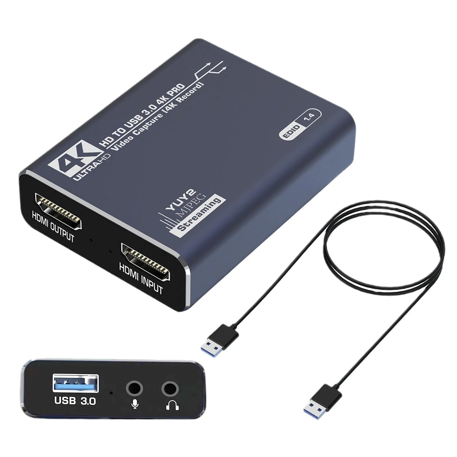 Black 4K gaming set-top box with MS2131 chip for gameplay recording with audio