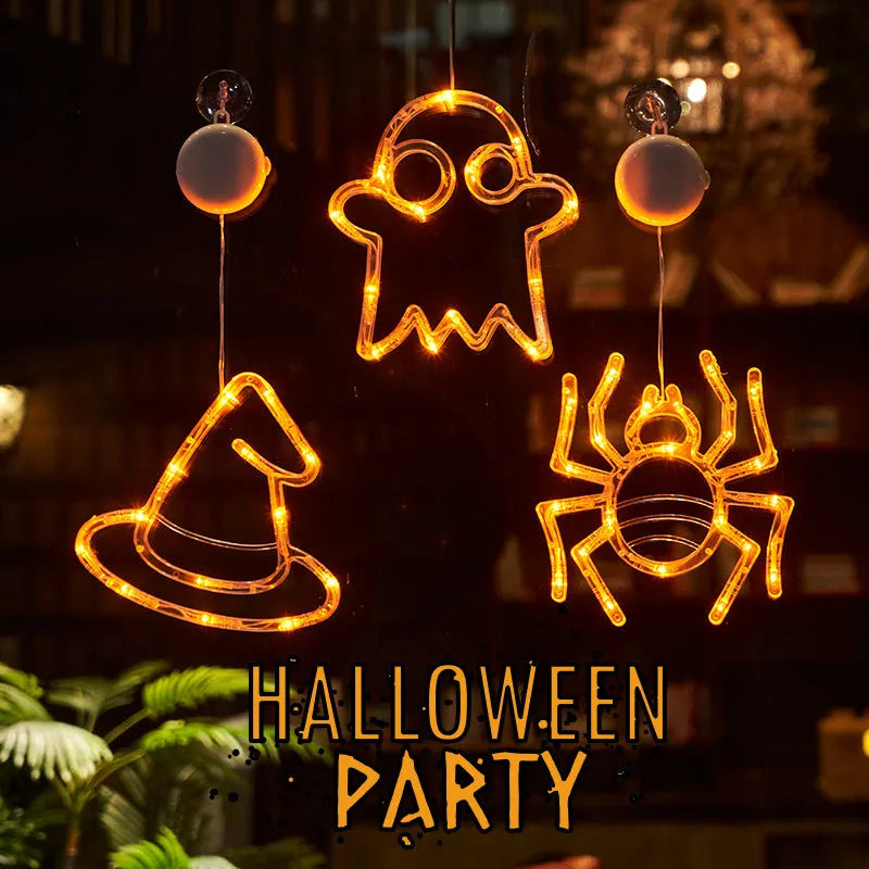 Halloween window hanging LED lights set with spider, pumpkin and ghost designs