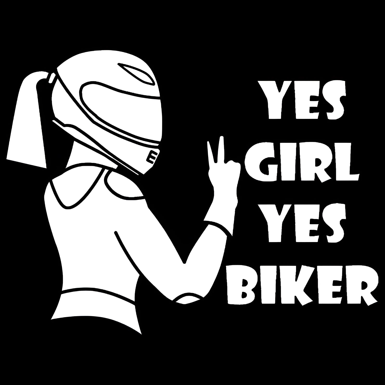 Cool girl rider character car sticker in waterproof pet material, size 16cm by 15cm