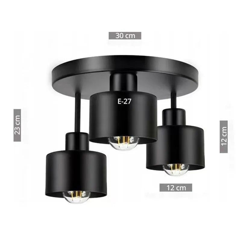 Wrought iron ceiling light black ribbon three-head lampshade alloy modern simplicity