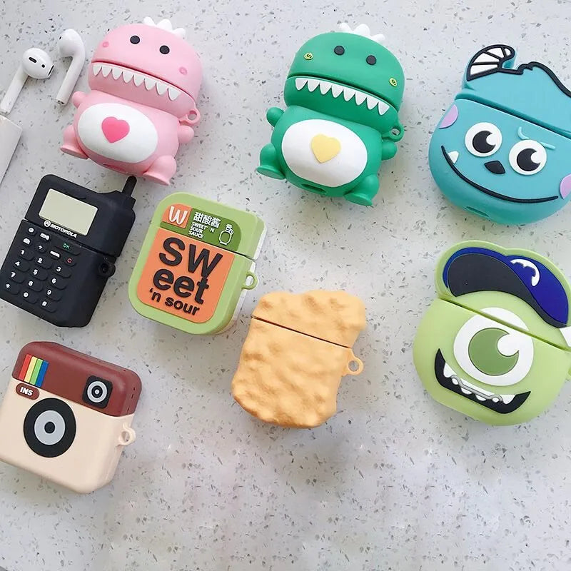 Cartoon animal design silicone case for AirPods 1 and 2 generation in multiple colour options