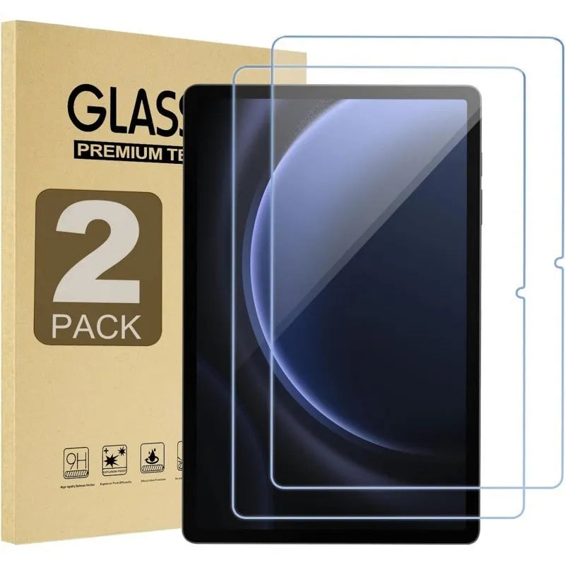 Tempered glass screen protector for Samsung Galaxy tablet with anti-fingerprint coating.