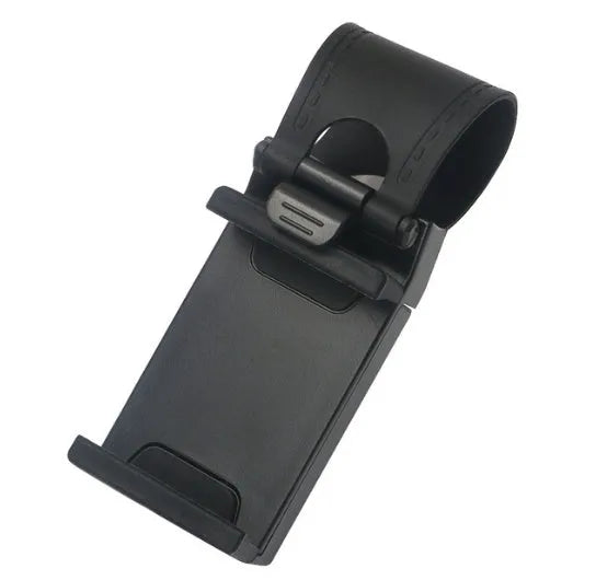 Black car steering wheel phone mount holder with adjustable bracket for smartphones