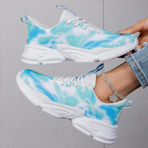 Casual flower sneakers in white blue with breathable Flyknit upper and flat MD sole