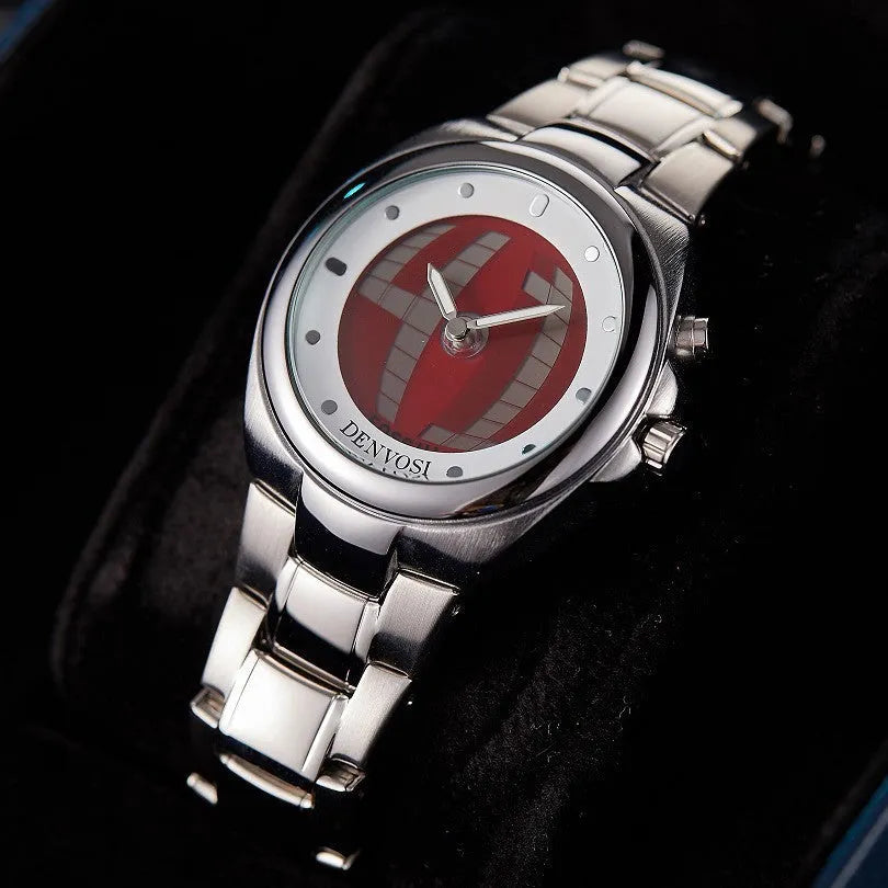 Y2K digital dual display men's watch with 40mm face, alloy strap, and stainless steel buckle in red or blue colour options