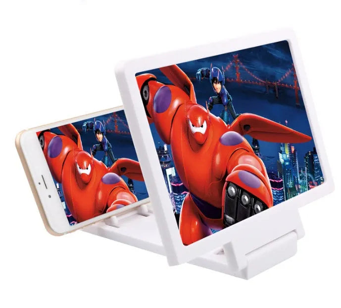 Black or white foldable mobile phone stand with radiation-proof 3D screen amplifier for hands-free viewing