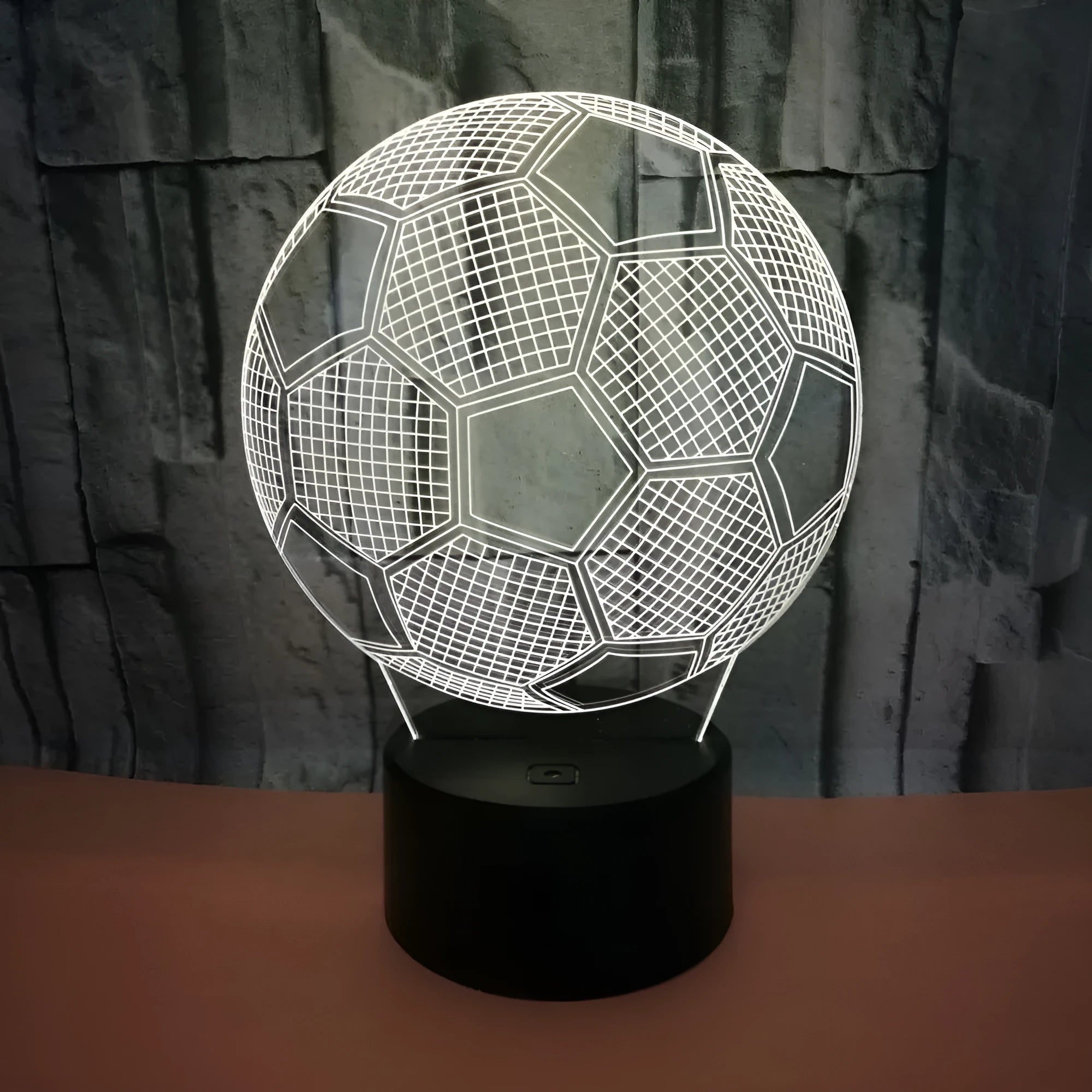 3D football night light with colour-changing LEDs on square acrylic base
