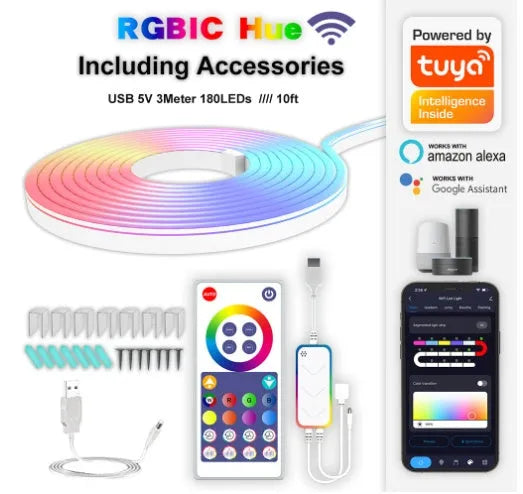 3 metre RGB neon LED strip lights with remote control for indoor lighting