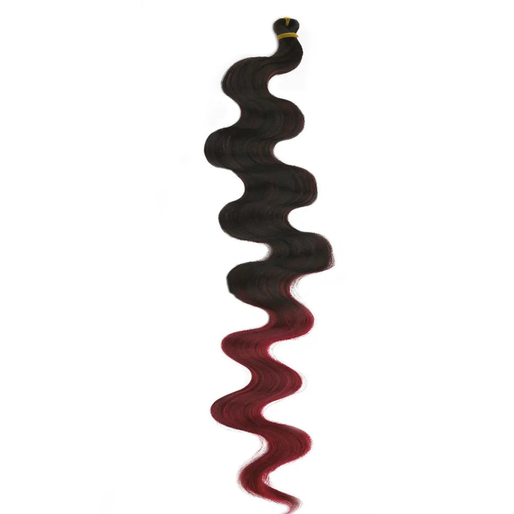 Wine red braided hair extension wig with big wave pattern, 24 inches long