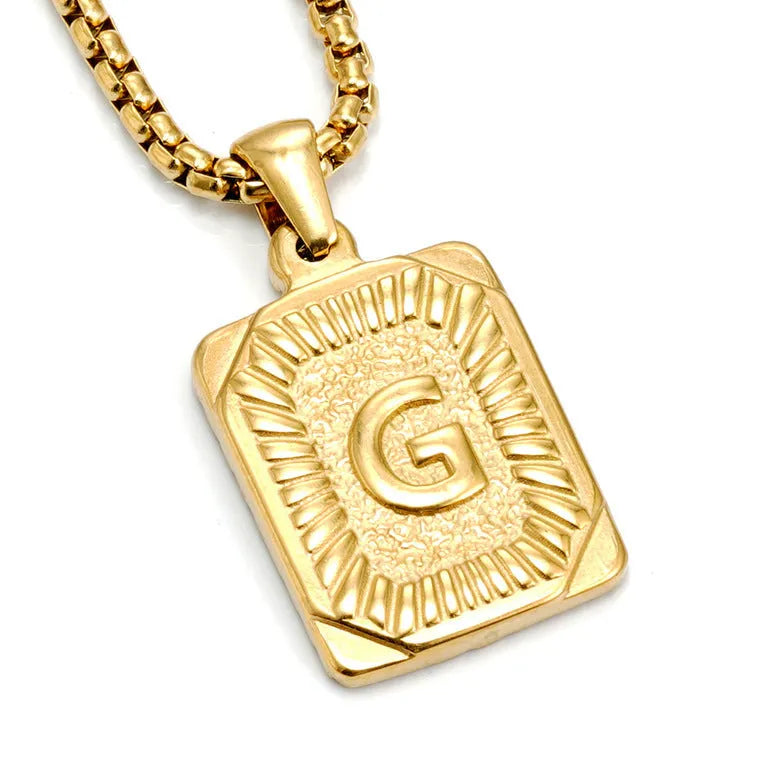 Gold-plated 18K titanium steel letter pendant necklace with pearl chain, gold colour, unisex design