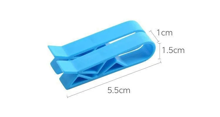 White PP plastic side-fixed clip for holding a bin bag on a trash can rim.