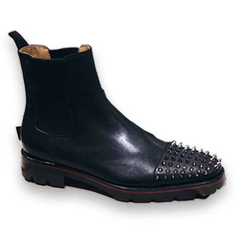 Men's high top leather business casual shoes in black with cowhide upper and leather sole