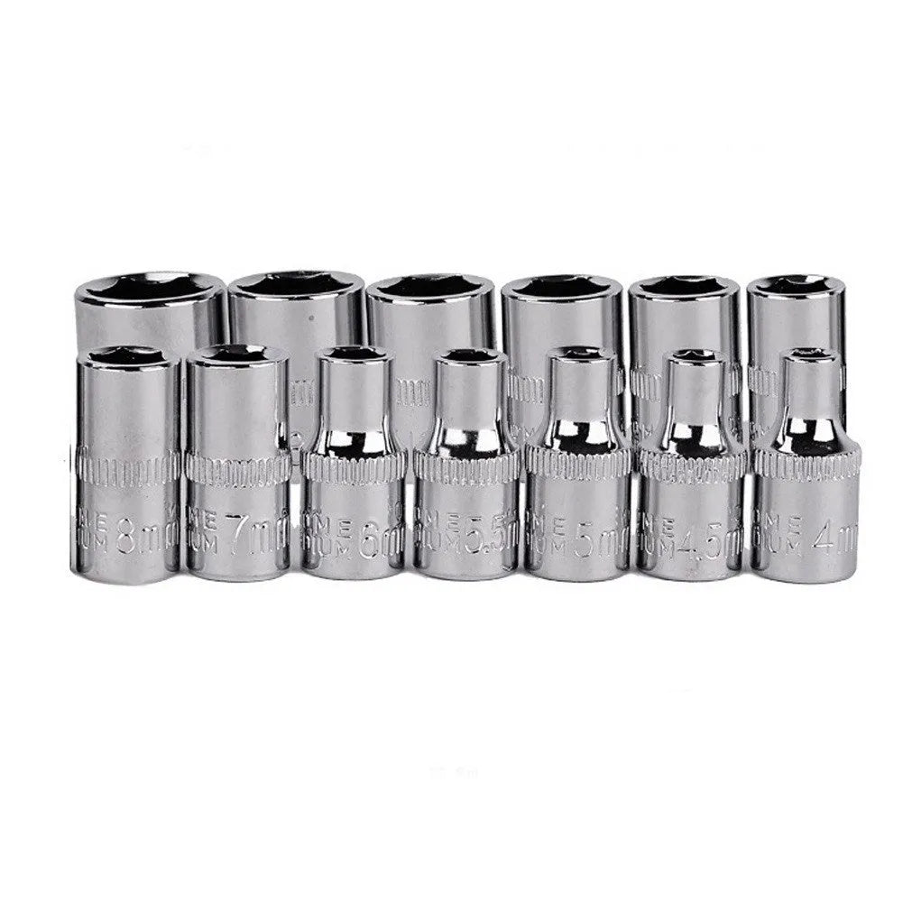 46 piece chrome vanadium steel socket set in red case with ratchet and extensions