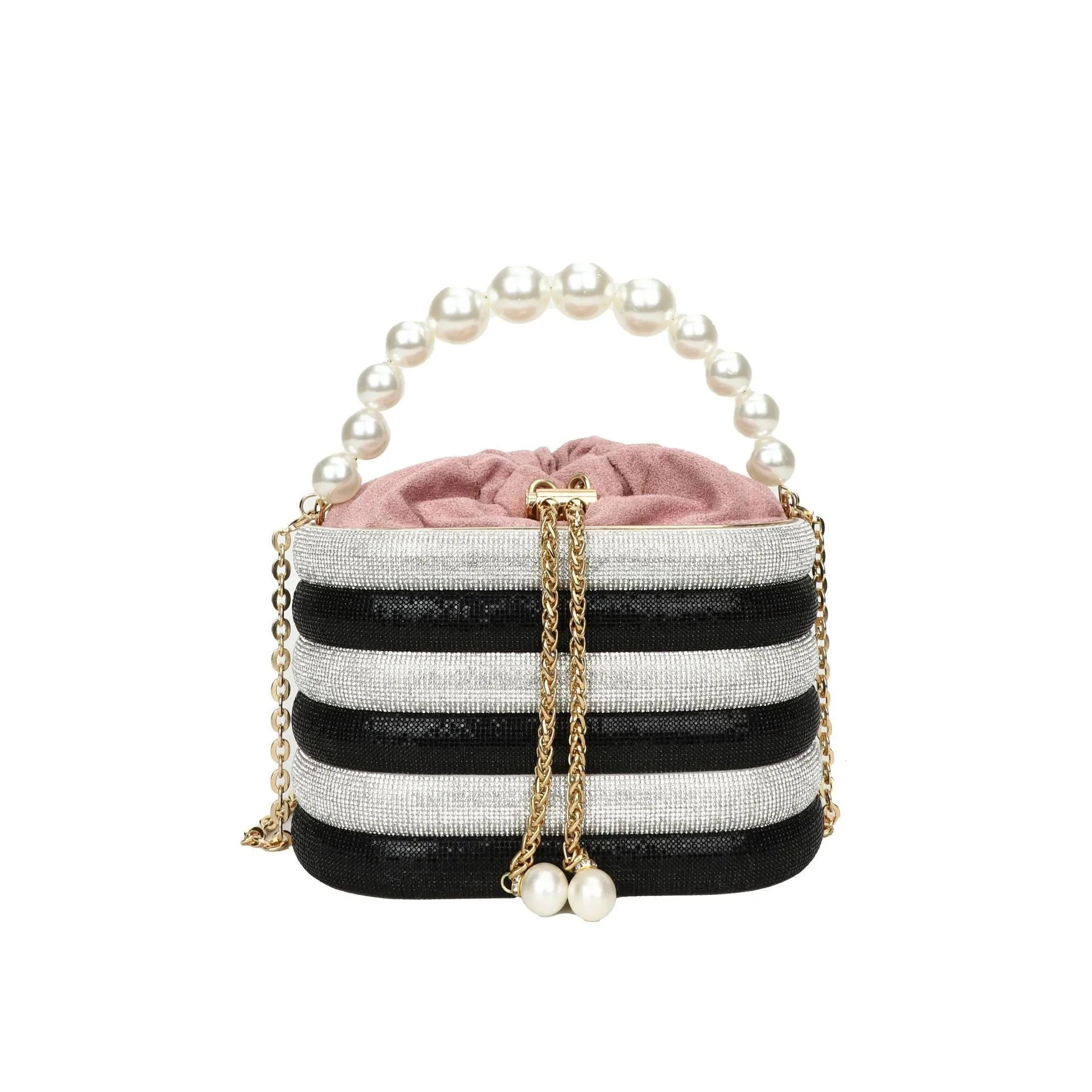 Women's crossbody bag with pearl beaded detailing in soft PU leather showing European retro style and single shoulder strap