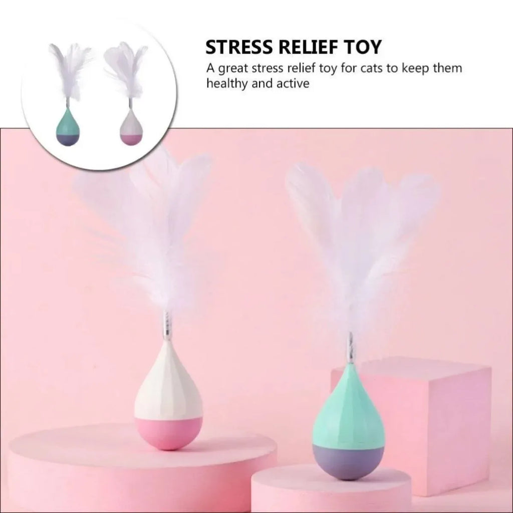 Feather tumbler cat toy with aluminium alloy tease stick and goose feather attachments