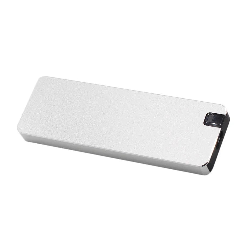 Portable metal external solid state hard drive with USB cable in multiple colour options