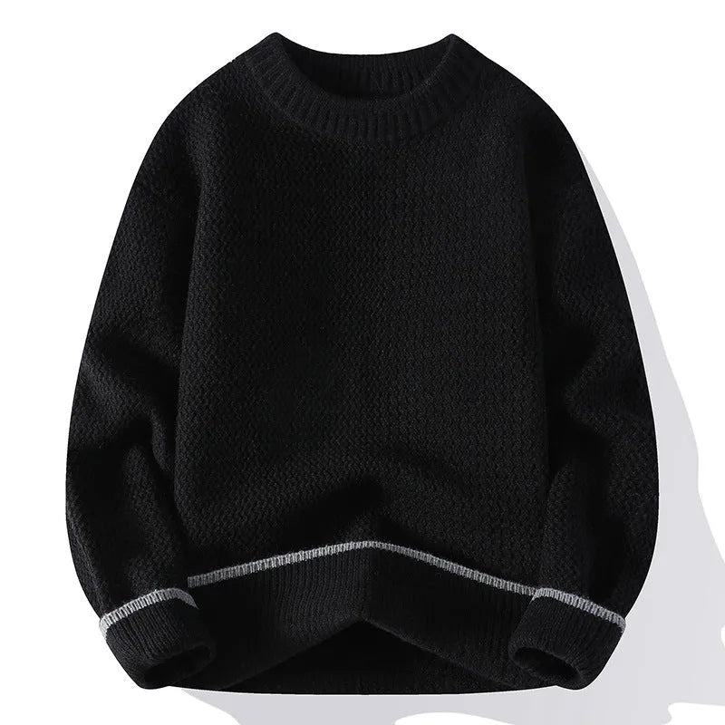 Men's grey chemical fibre blending sweater with round neck and long sleeves in loose fit