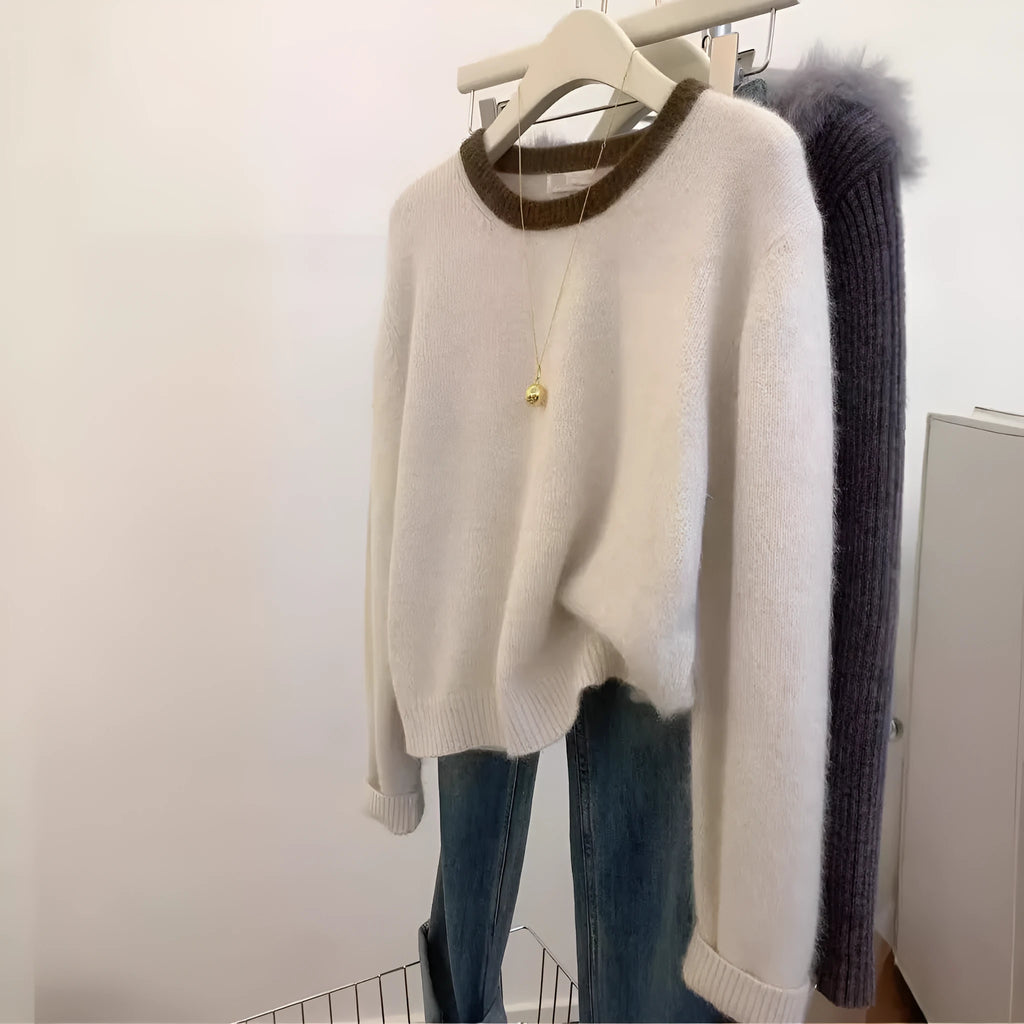 Idle Style soft glutinous polyester knitwear top in beige color, free size, pullover design for temperate commute
