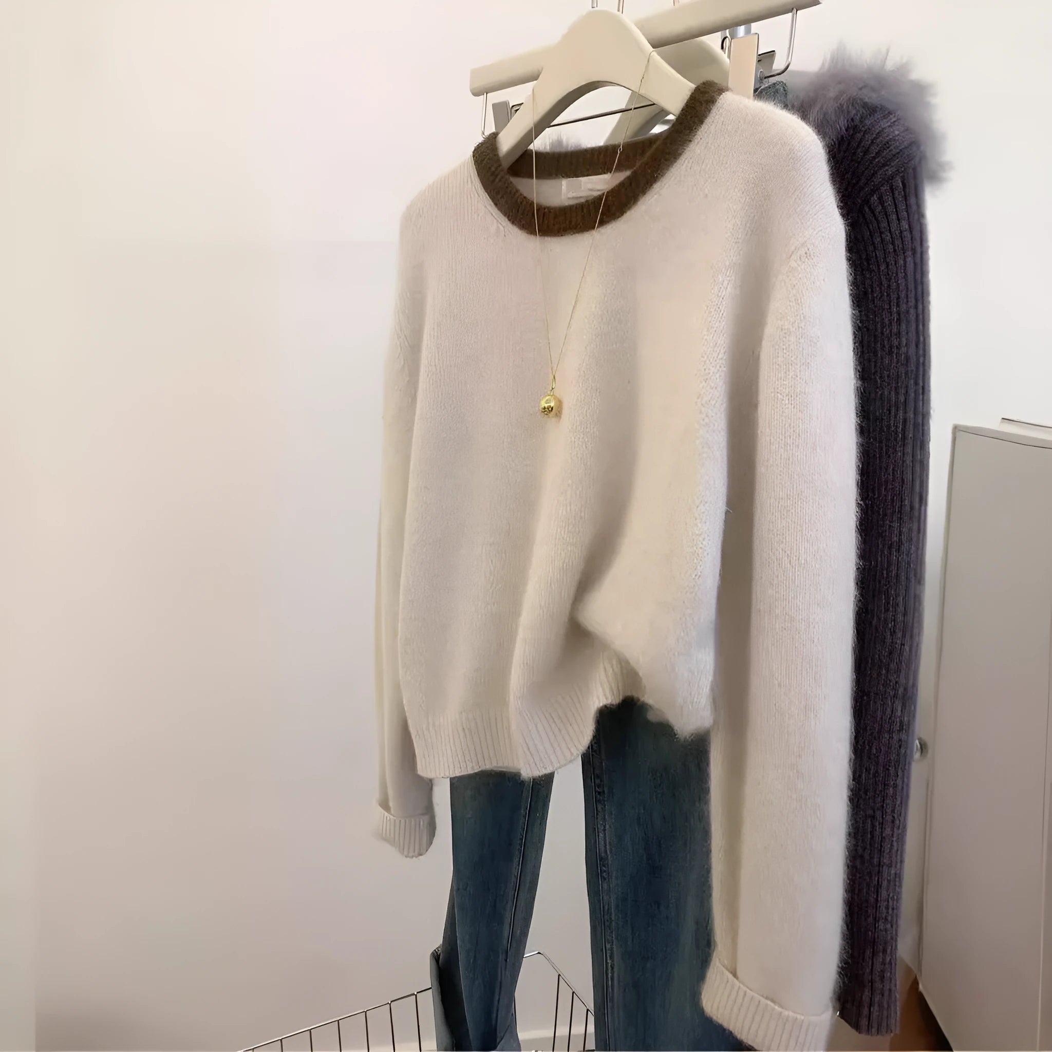 Idle Style soft glutinous polyester knitwear top in beige color, free size, pullover design for temperate commute