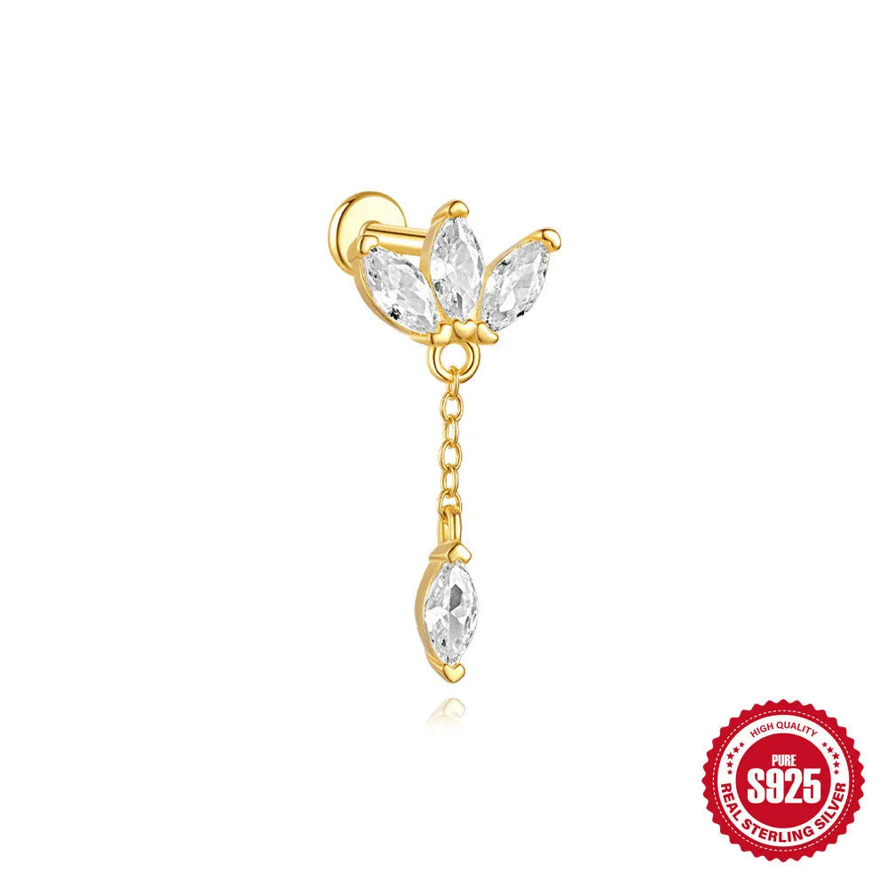 S925 sterling silver water drop earrings with flat spiral geometric design and gold plating.