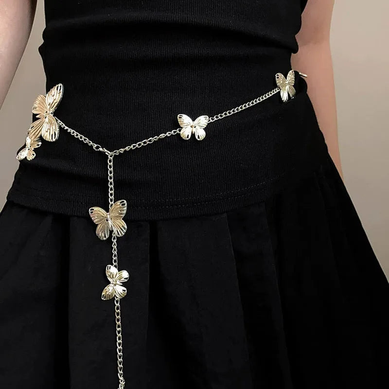 Golden butterfly waist chain accessory with 104cm length and 40mm width on alloy chain