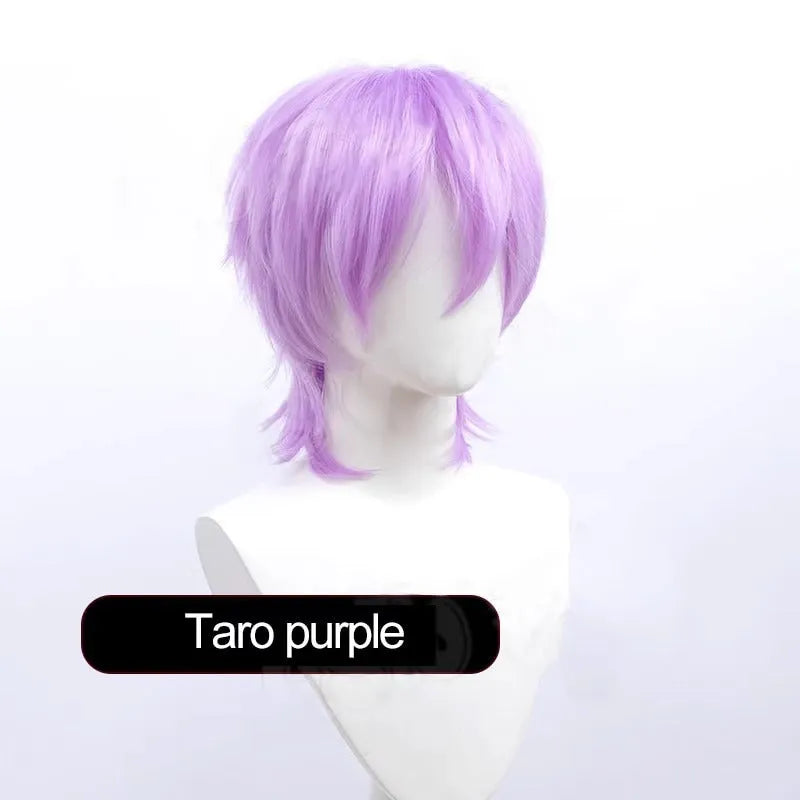 Short cosplay wig for men with lengthened tail and anti-curling mechanism in anime style