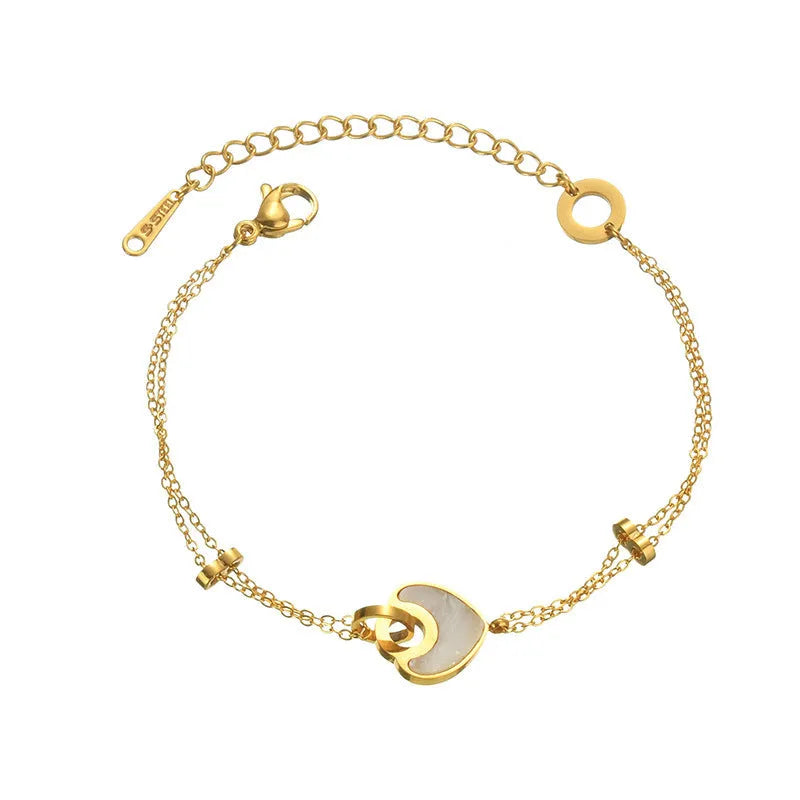 Women's stainless steel resin heart bracelet with double layer design and electroplated finish