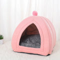 Soft plush cat bed in grey, tent style with cushion, size M 33x33x36 cm, washable cover